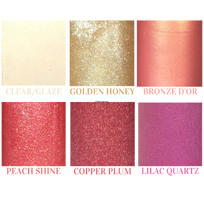 img: 6 swatches of our shiny sparkle lip glosses